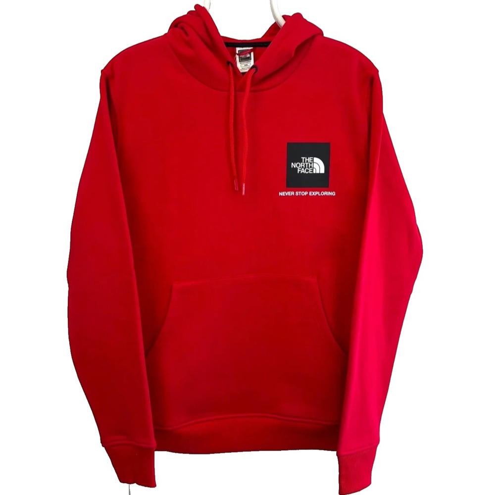The North Face Box Logo Hoodie Red Men's XL Pullover Sweatshirt NWT